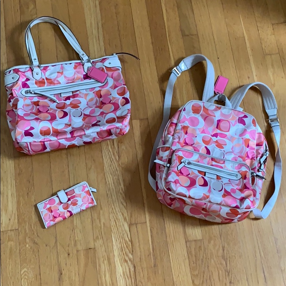 Coach backpack, purse and wallet